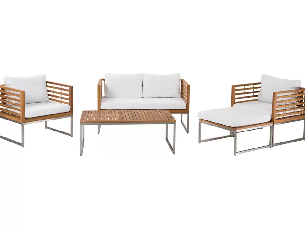 Gartenmöbel>Beliani Lounge Set Akazienholz Hellbraun 4-Sitzer Auflagen Weis Bermuda