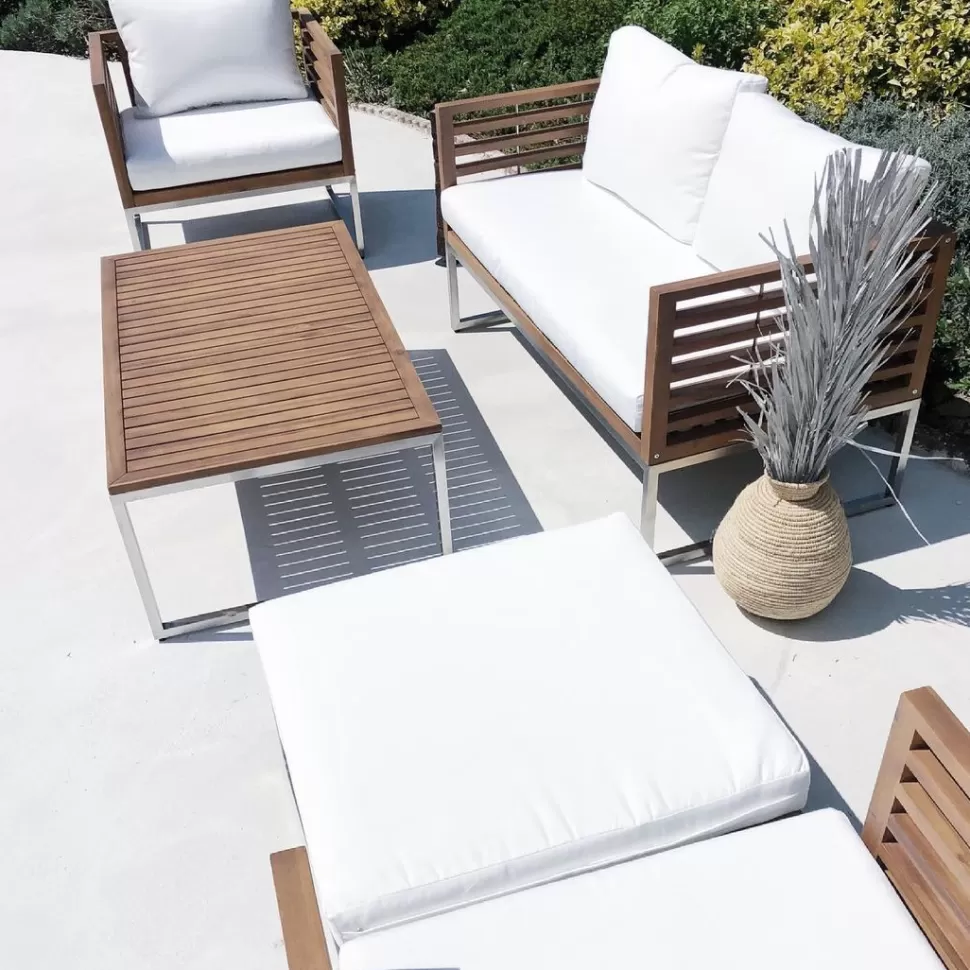 Gartenmöbel>Beliani Lounge Set Akazienholz Hellbraun 4-Sitzer Auflagen Weis Bermuda