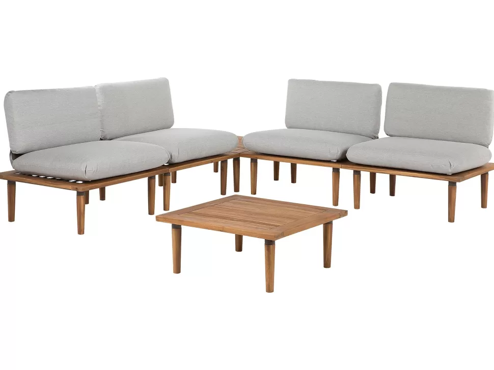 Gartenmöbel>Beliani Lounge Set Akazienholz Hellbraun 4-Sitzer Modular Auflagen Hellgrau Frascati