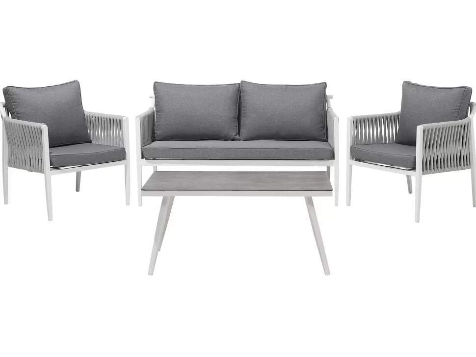 Gartenmöbel>Beliani Lounge Set Aluminium Weis 4-Sitzer Auflagen Grau Latina