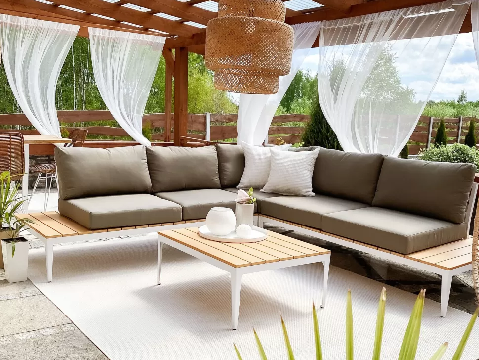 Gartenmöbel>Beliani Lounge Set Aluminium Weis 4-Sitzer Auflagen Grau Positano