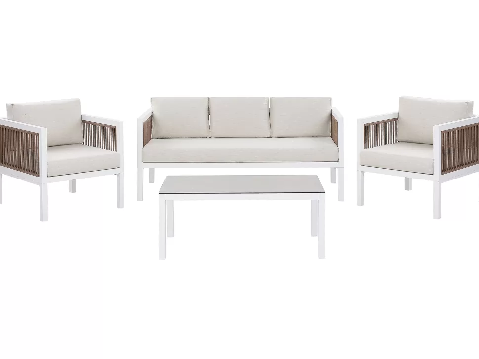 Hot Beliani Lounge Set Aluminium Weis 5-Sitzer Auflagen Beige Borello