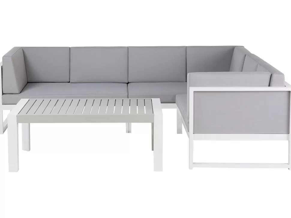 Sale Beliani Lounge Set Aluminium Weis 6-Sitzer Auflagen Grau Castella