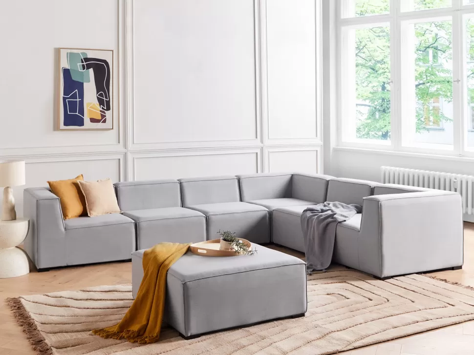 Store Beliani Lounge Set Hellgrau 7-Sitzer Linksseitig Modular Arezzo