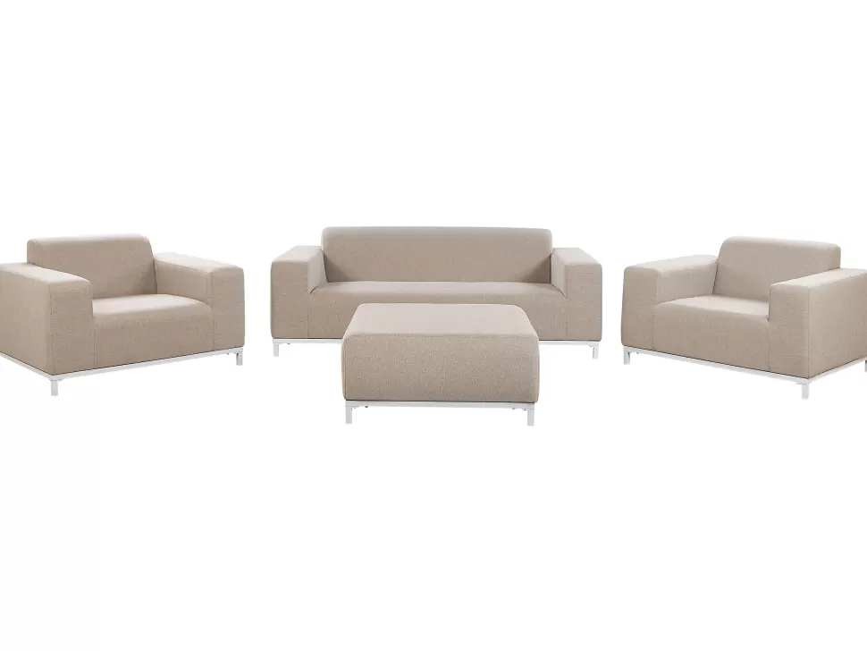 Gartenmöbel>Beliani Lounge Set Polsterbezug Beige / Weises Gestell 5-Sitzer Rovigo