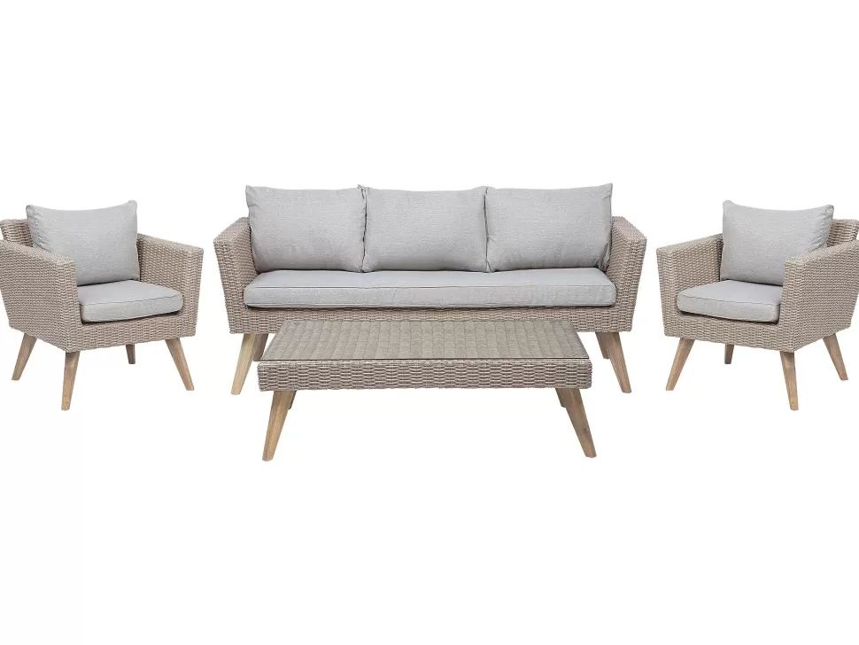 Clearance Beliani Lounge Set Rattan Braun 5-Sitzer Auflagen Grau Vittoria Xl