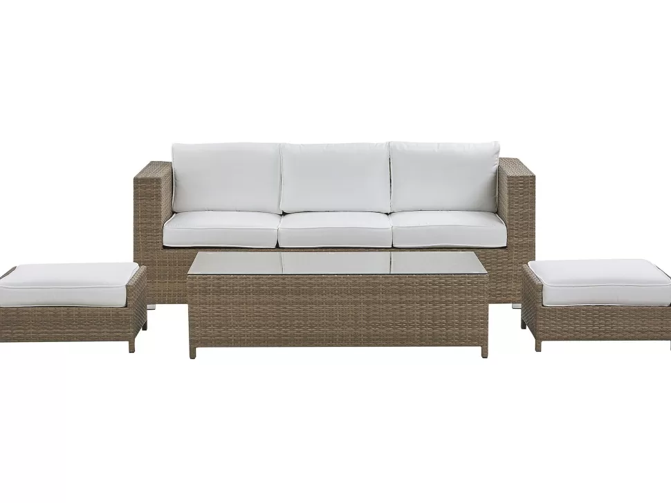 Gartenmöbel>Beliani Lounge Set Rattan Braun 5-Sitzer Auflagen Weis Belluno