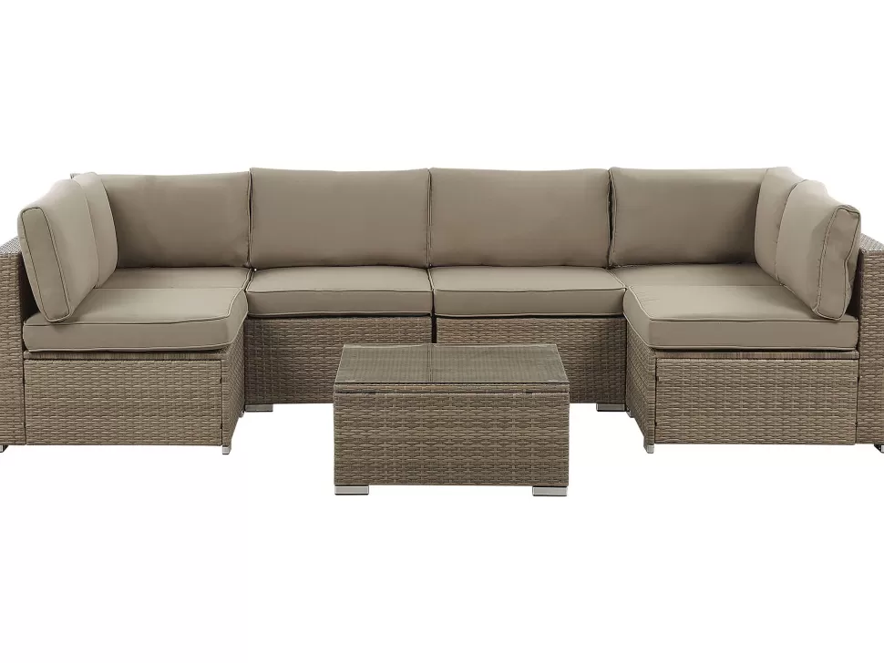 Sale Beliani Lounge Set Rattan Braun 6-Sitzer Modular Auflagen Braun Belvedere