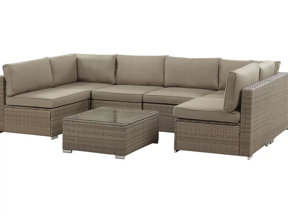 Sale Beliani Lounge Set Rattan Braun 6-Sitzer Modular Auflagen Braun Belvedere