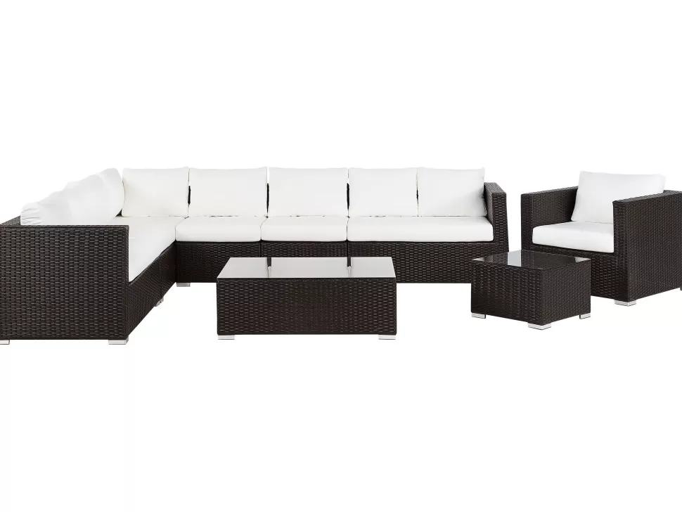 Gartenmöbel>Beliani Lounge Set Rattan Braun 8-Sitzer Modular Auflagen Beige Xxl