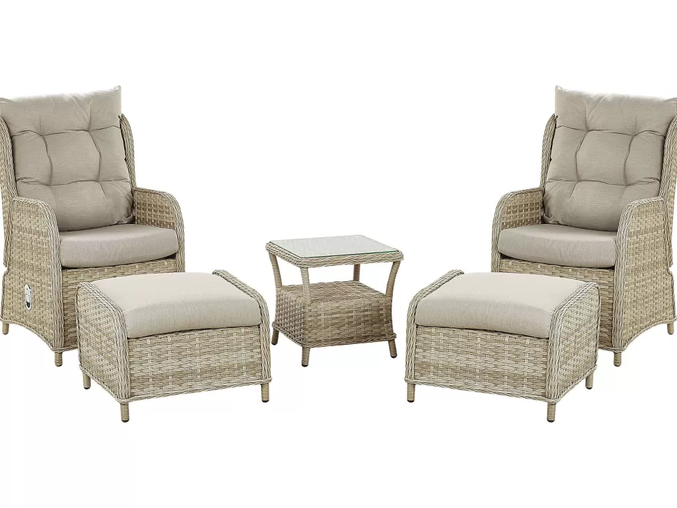 Online Beliani Lounge Set Rattan Hellbraun 2-Sitzer Auflagen Beige Ponza