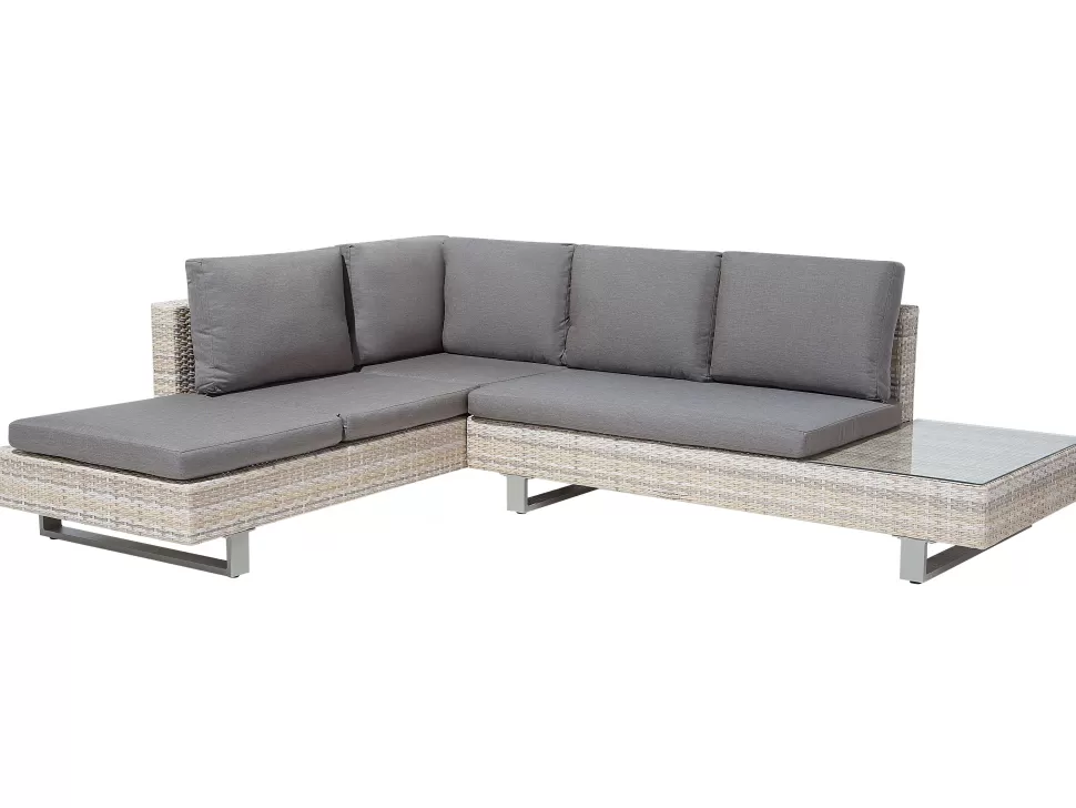 Discount Beliani Lounge Set Rattan Hellbraun 5-Sitzer Modular Auflagen Grau Lanciano