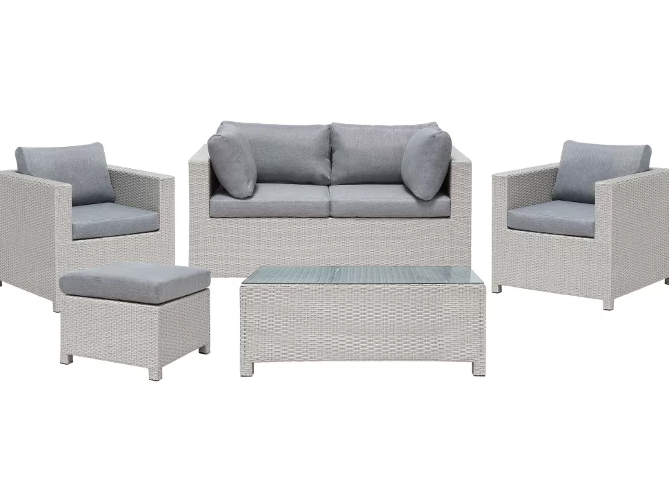 Discount Beliani Lounge Set Rattan Hellgrau 4-Sitzer Auflagen Grau Milano