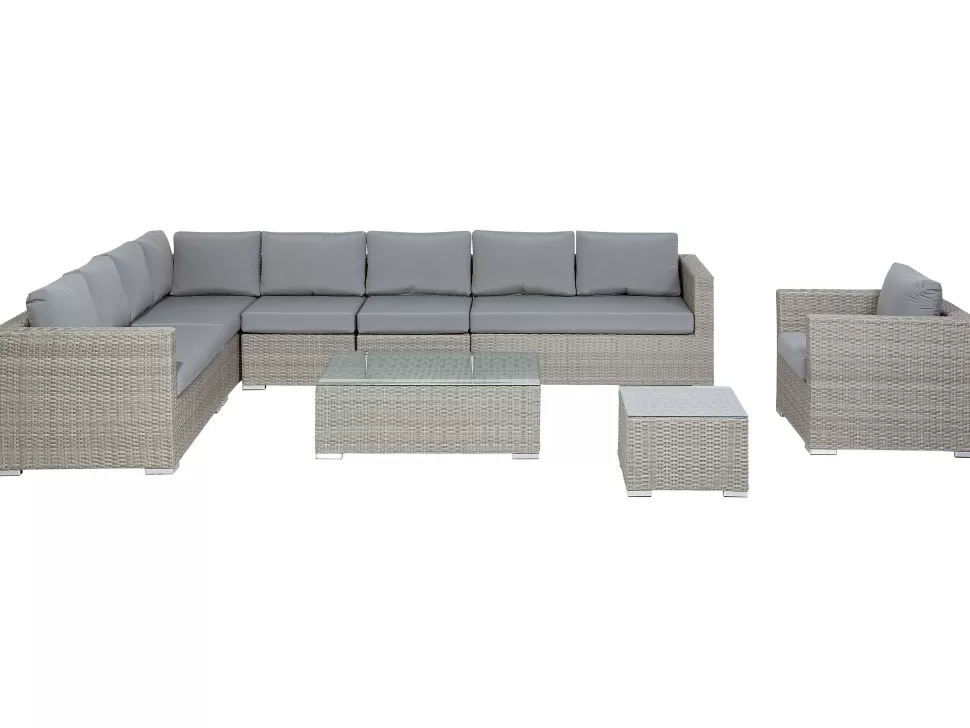 Gartenmöbel>Beliani Lounge Set Rattan Hellgrau 8-Sitzer Modular Auflagen Grau Xxl