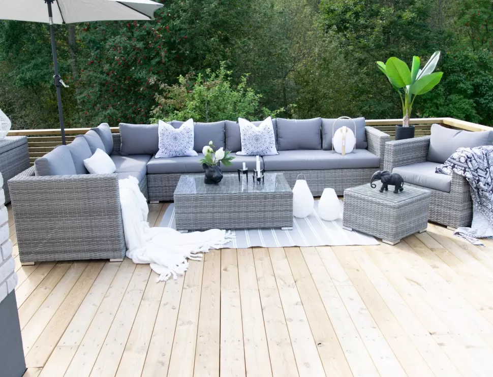 Gartenmöbel>Beliani Lounge Set Rattan Hellgrau 8-Sitzer Modular Auflagen Grau Xxl