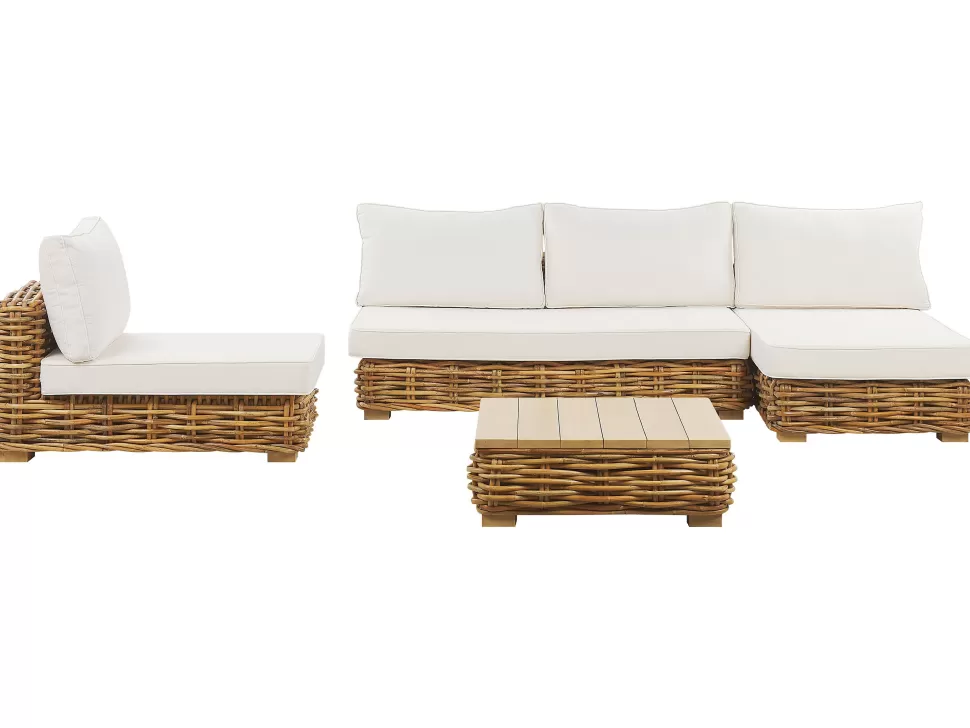 Fashion Beliani Lounge Set Rattan Naturlich 4-Sitzer Linksseitig Modular Auflagen Cremeweis Varallo