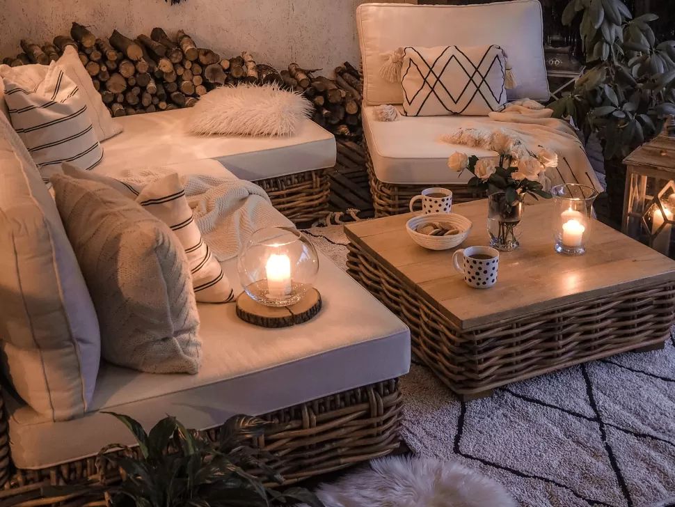 Fashion Beliani Lounge Set Rattan Naturlich 4-Sitzer Linksseitig Modular Auflagen Cremeweis Varallo