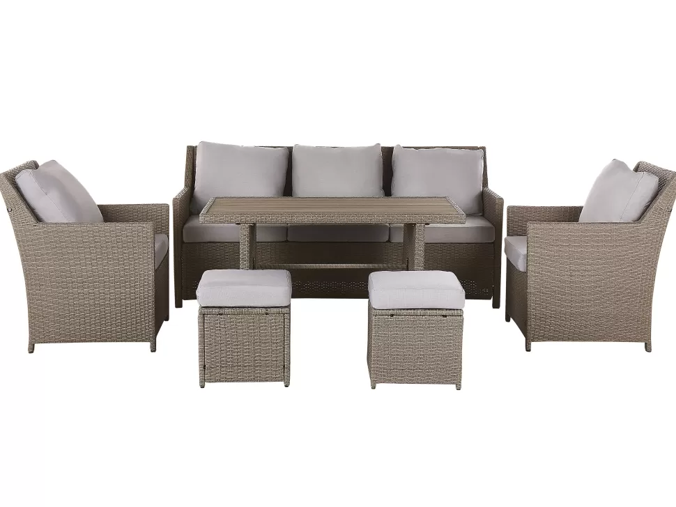 Shop Beliani Lounge Set Rattan Taupe 5-Sitzer Auflagen Grau Fonti