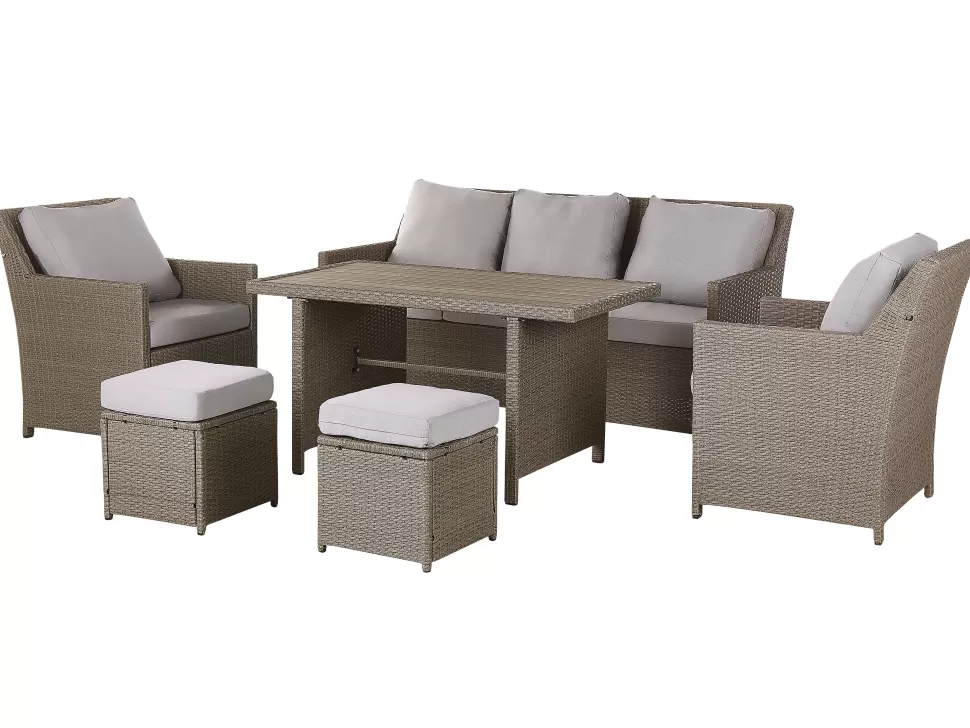 Shop Beliani Lounge Set Rattan Taupe 5-Sitzer Auflagen Grau Fonti