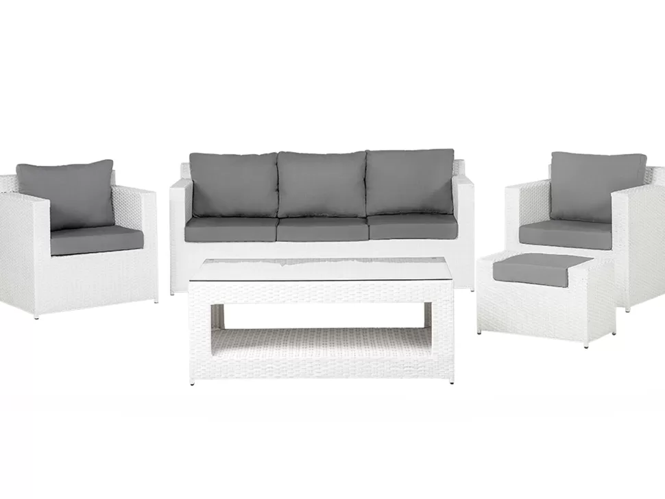 Gartenmöbel>Beliani Lounge Set Rattan Weis 6-Sitzer Auflagen Grau Roma