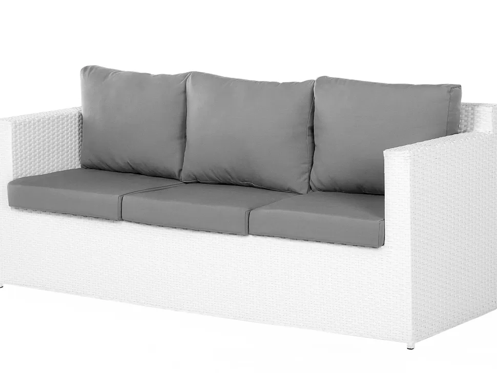 Gartenmöbel>Beliani Lounge Set Rattan Weis 6-Sitzer Auflagen Grau Roma