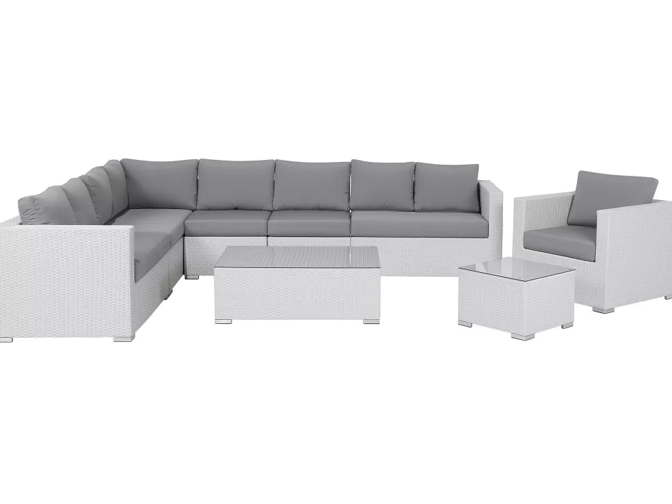 Flash Sale Beliani Lounge Set Rattan Weis 8-Sitzer Modular Auflagen Grau Xxl