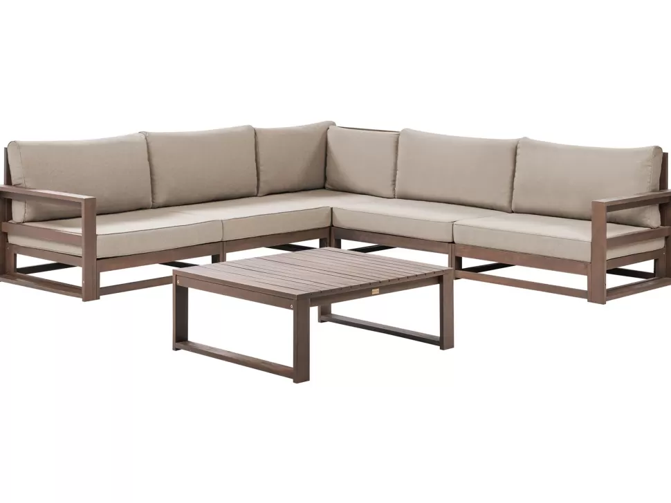 Fashion Beliani Lounge Set Zertifiziertes Holz Dunkelbraun 5-Sitzer Modular Auflagen Taupe Timor Ii