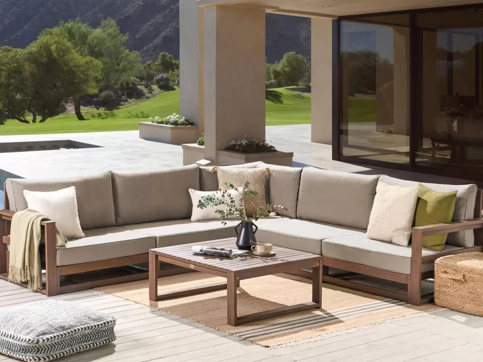Fashion Beliani Lounge Set Zertifiziertes Holz Dunkelbraun 5-Sitzer Modular Auflagen Taupe Timor Ii