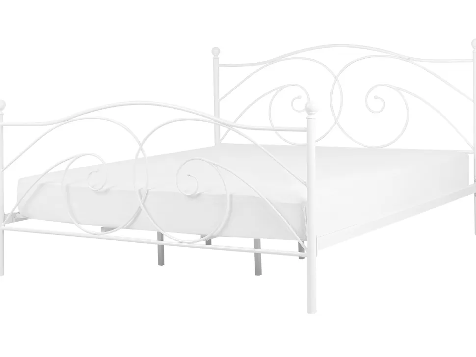 Betten>Beliani Metallbett Weis Lattenrost 180 X 200 Cm Dinard