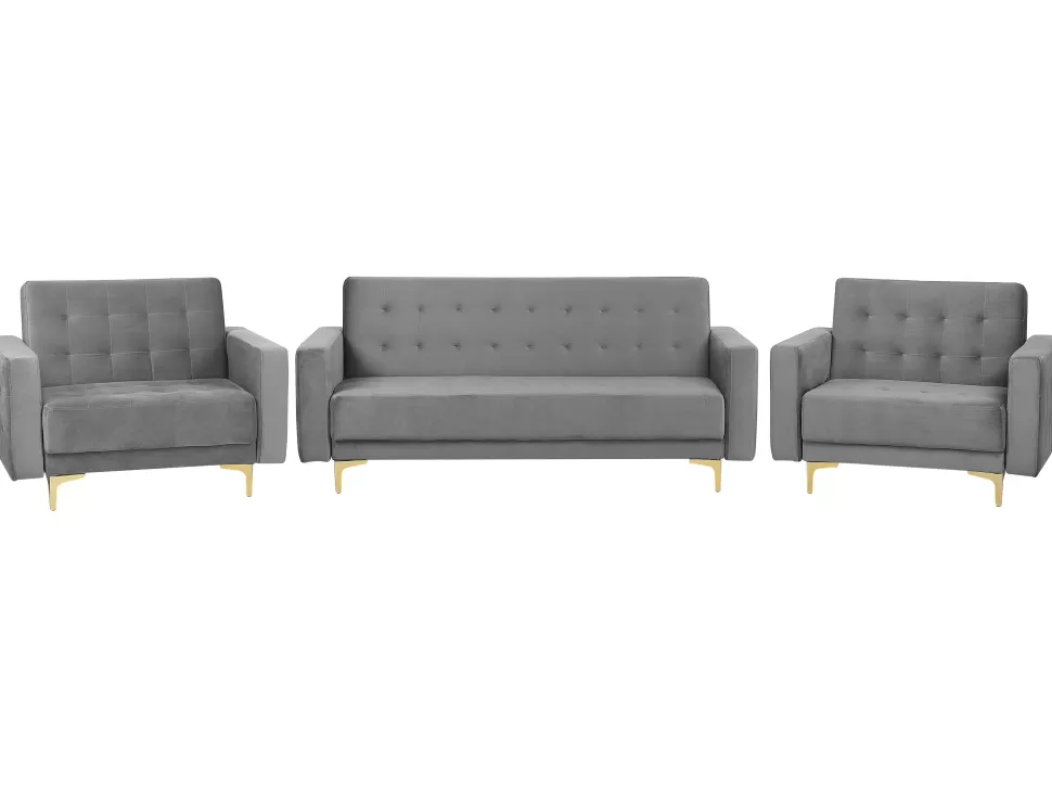 Sofas>Beliani Modular Velvet Living Room Set Grey Aberdeen