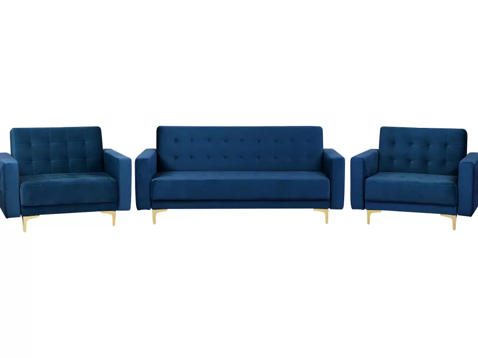 Sofas>Beliani Modular Velvet Living Room Set Navy Blue Aberdeen