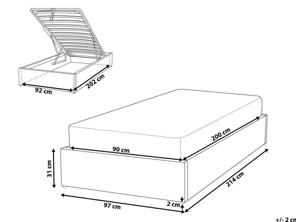 New Beliani Polsterbett Grau Mit Bettkasten Hochklappbar 90 X 200 Cm Dinan