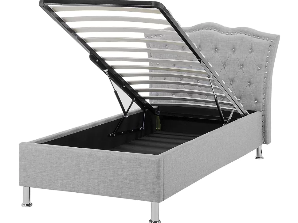 Clearance Beliani Polsterbett Leinenoptik Grau Mit Bettkasten Hochklappbar 90 X 200 Cm Metz