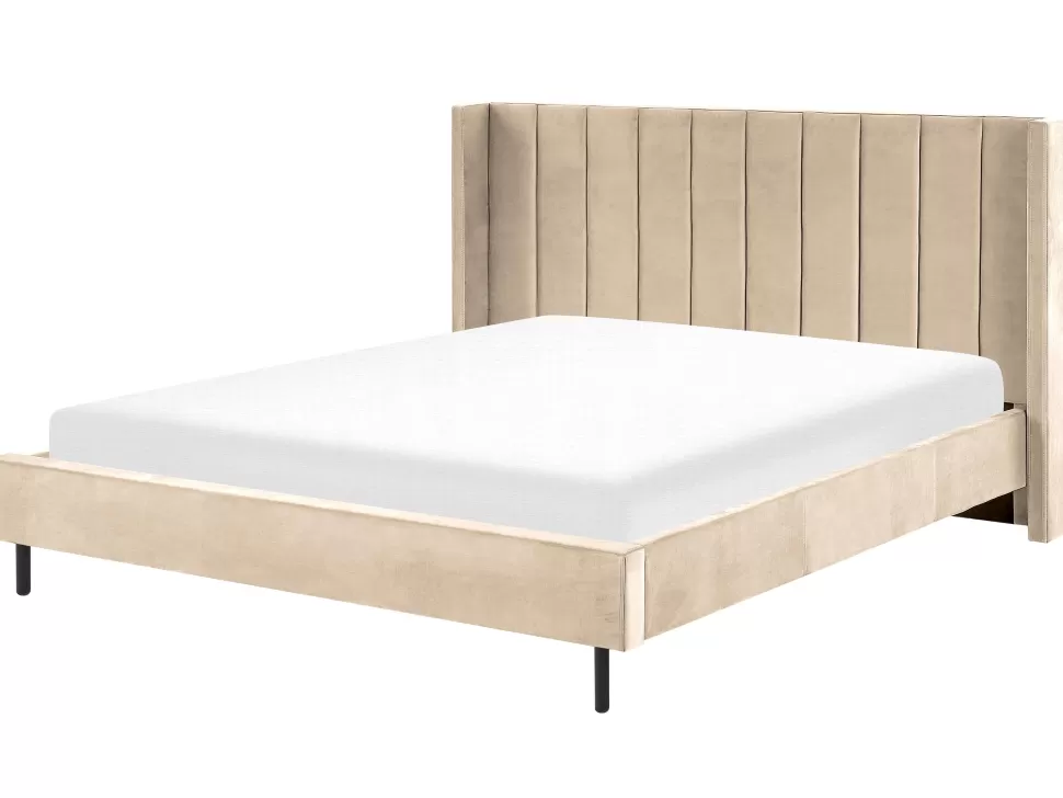 Betten>Beliani Polsterbett Samtstoff Beige Lattenrost 180 X 200 Cm Villette