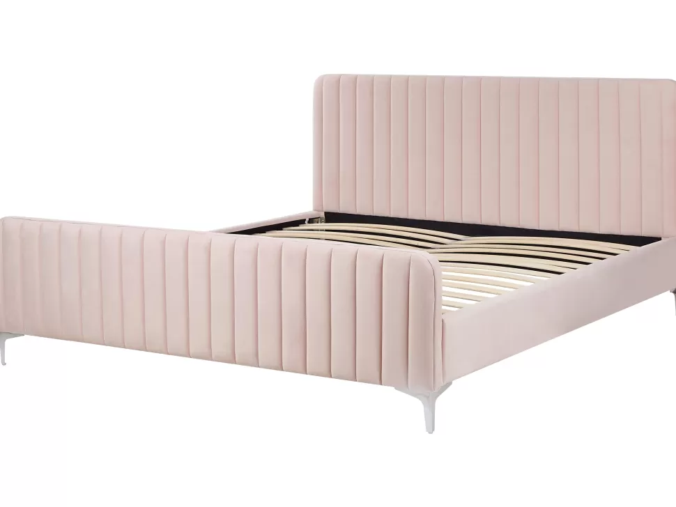 Betten>Beliani Polsterbett Samtstoff Pastellrosa Lattenrost 180 X 200 Cm Lunan