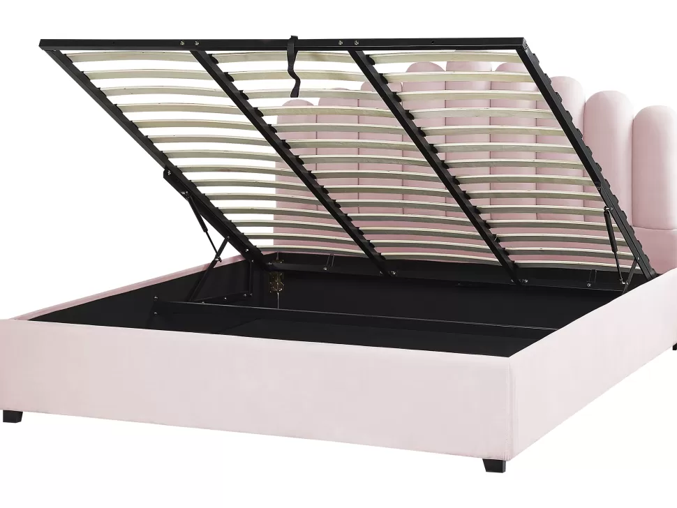 Clearance Beliani Polsterbett Samtstoff Pastellrosa Mit Bettkasten Hochklappbar 180 X 200 Cm Vincennes
