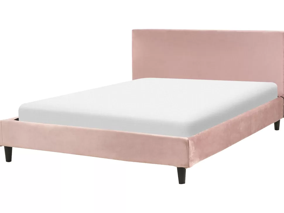 Betten>Beliani Polsterbett Samtstoff Rosa Lattenrost 160 X 200 Cm Fitou