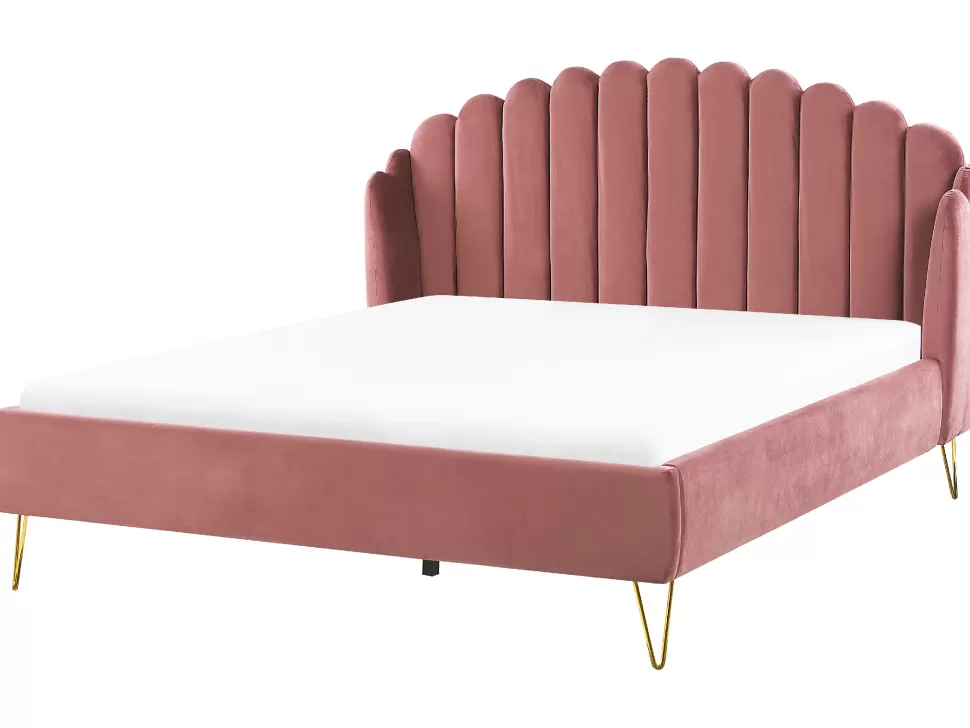 Betten>Beliani Polsterbett Samtstoff Rosa Lattenrost 180 X 200 Cm Ambillou