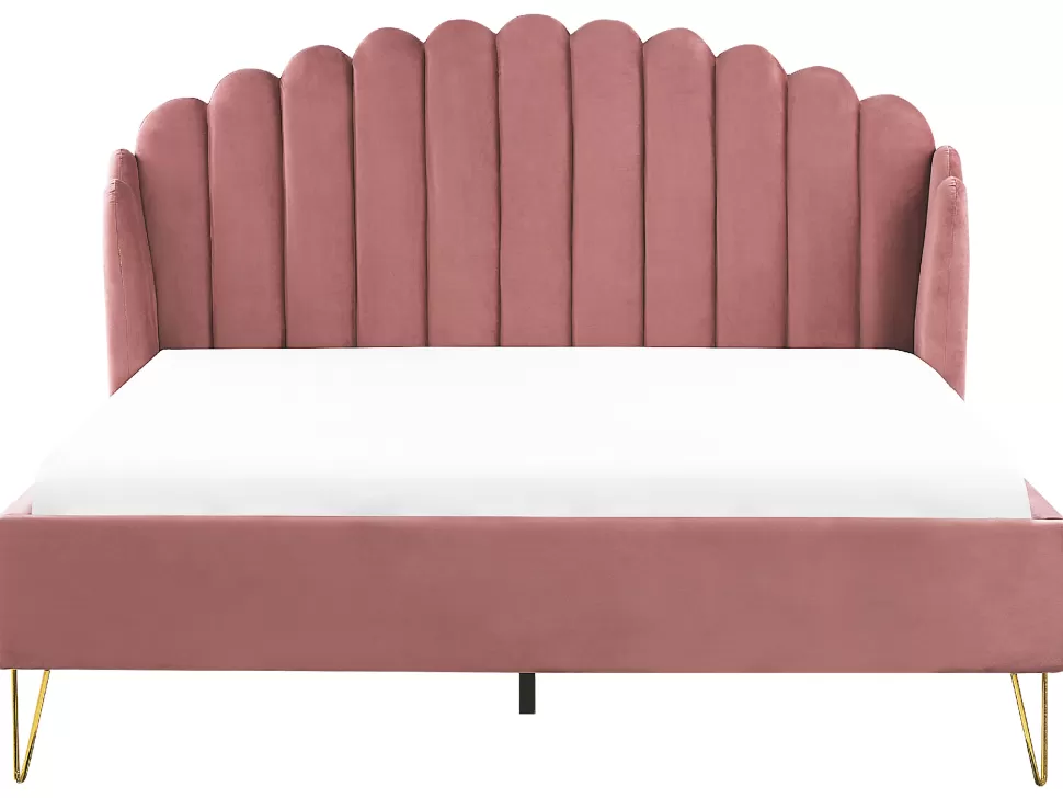 Betten>Beliani Polsterbett Samtstoff Rosa Lattenrost 180 X 200 Cm Ambillou