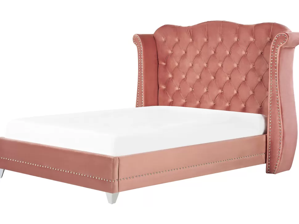 Betten>Beliani Polsterbett Samtstoff Rosa Lattenrost 180 X 200 Cm Ayette