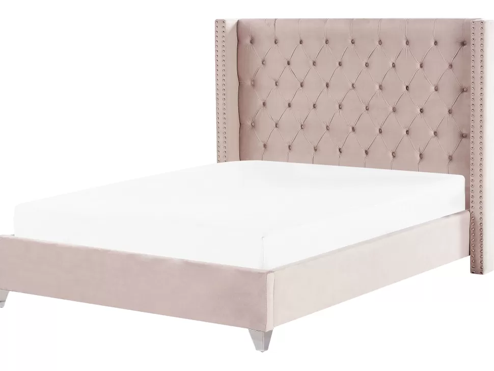 Store Beliani Polsterbett Samtstoff Rosa Lattenrost 180 X 200 Cm Lubbon