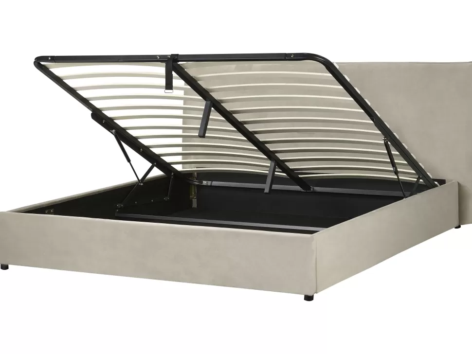 Fashion Beliani Polsterbett Samtstoff Taupe Mit Stauraum 180 X 200 Cm Lavaur