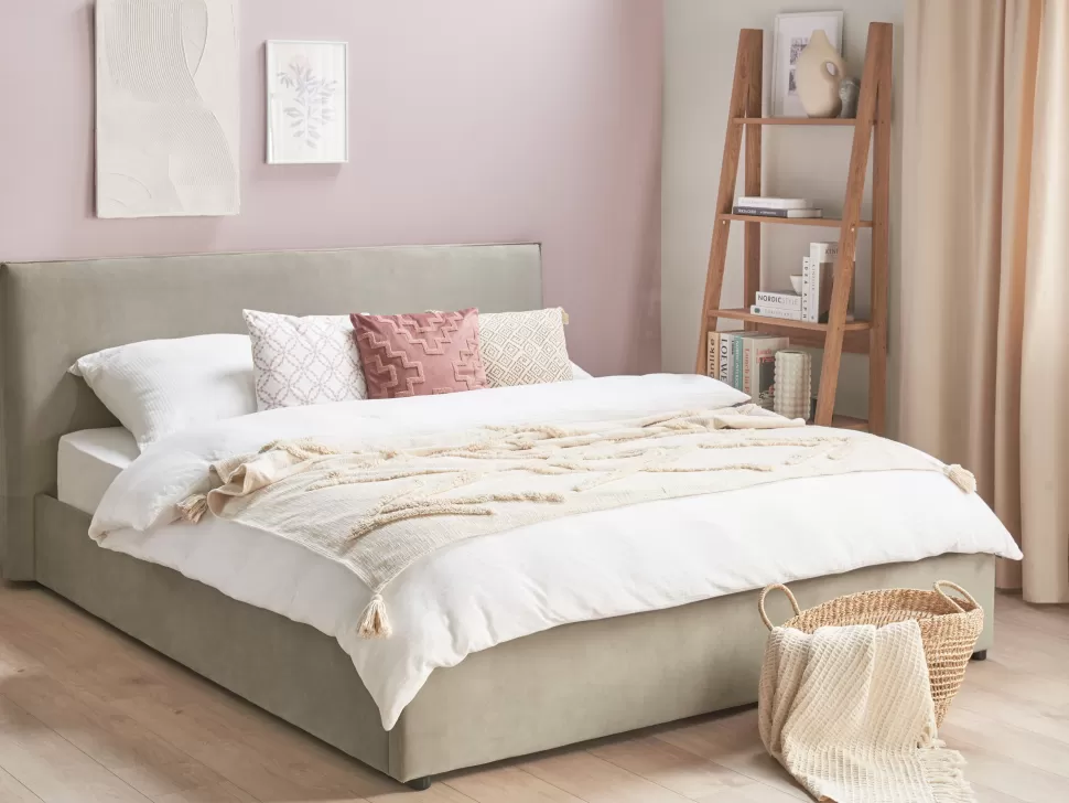 Fashion Beliani Polsterbett Samtstoff Taupe Mit Stauraum 180 X 200 Cm Lavaur