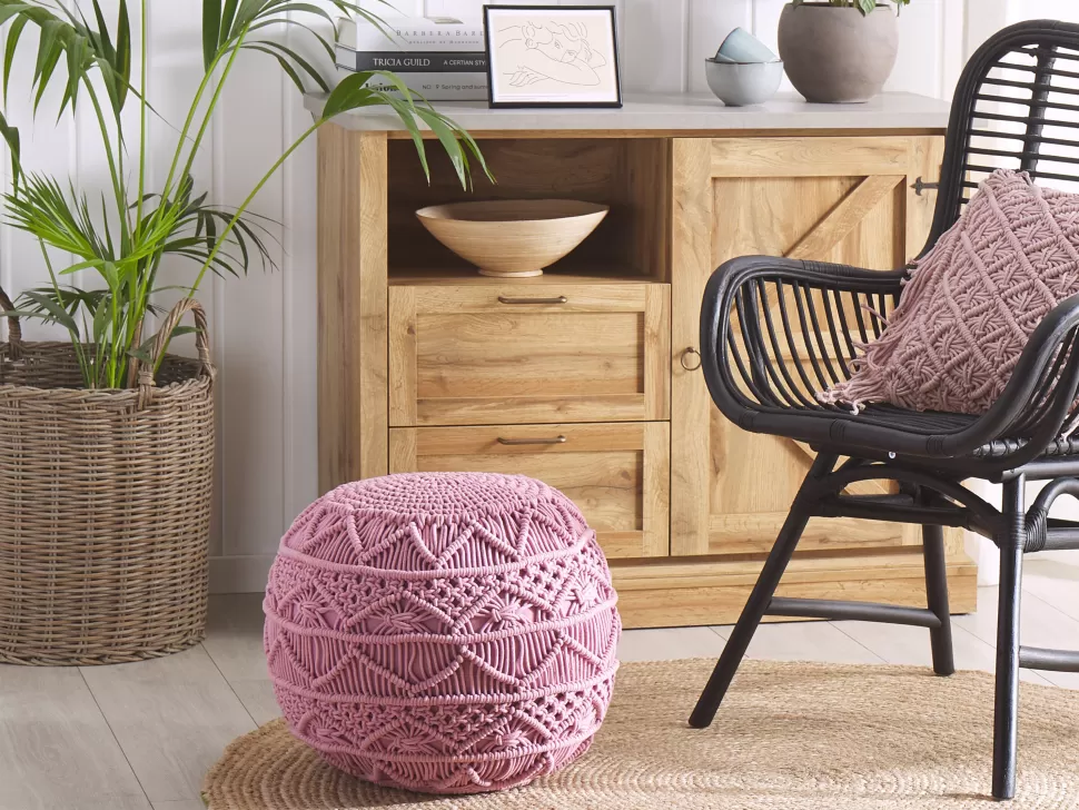 Hot Beliani Pouf Makramee Baumwolle Rosa 40 Cm Kayseri