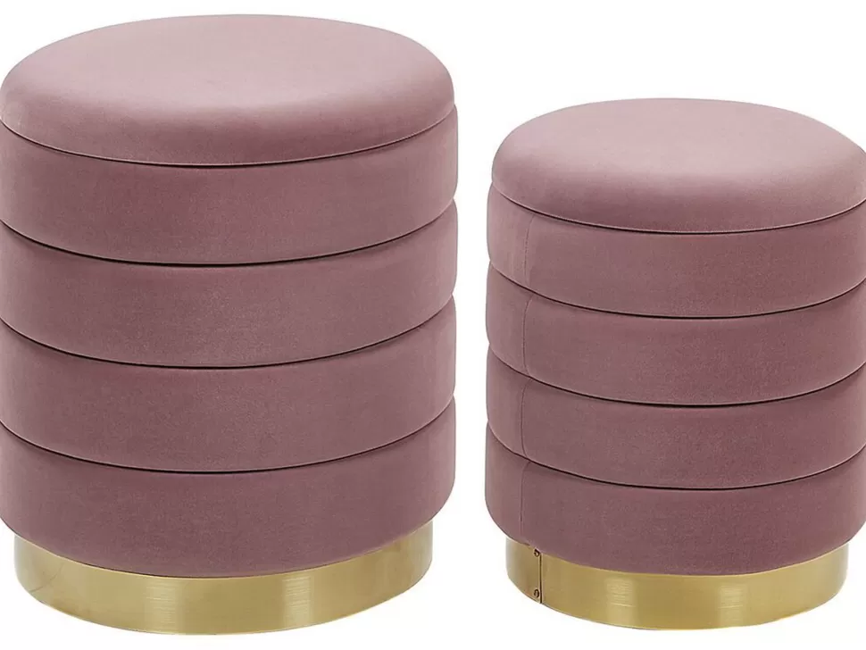 New Beliani Pouf Samtstoff Mit Stauraum Rosa 2Er Set Garland