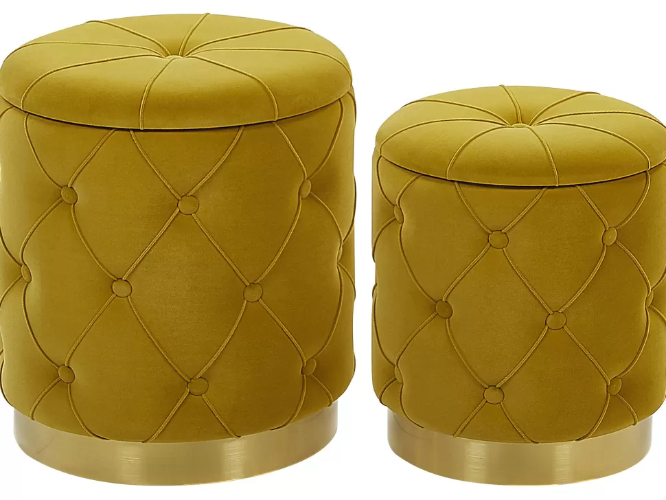 Flash Sale Beliani Pouf Samtstoff Mit Stauraum Senfgelb 2Er Set Pueblo