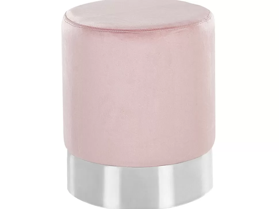 Sale Beliani Pouf Samtstoff Rosa / Silber 36 Cm Rund Brigitte