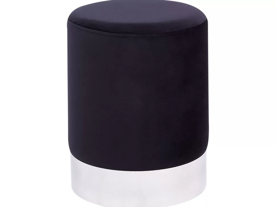 New Beliani Pouf Samtstoff Schwarz / Silber 36 Cm Rund Brigitte