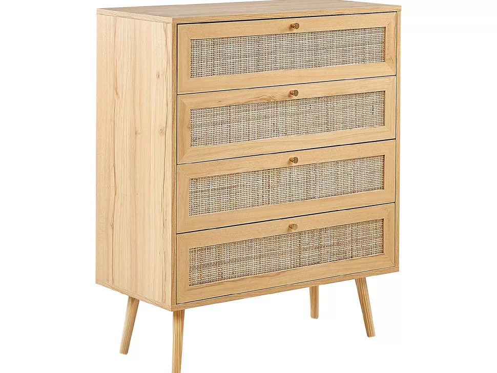 Discount Beliani Rattan 4 Schubladen Kommode Helles Holz Perote