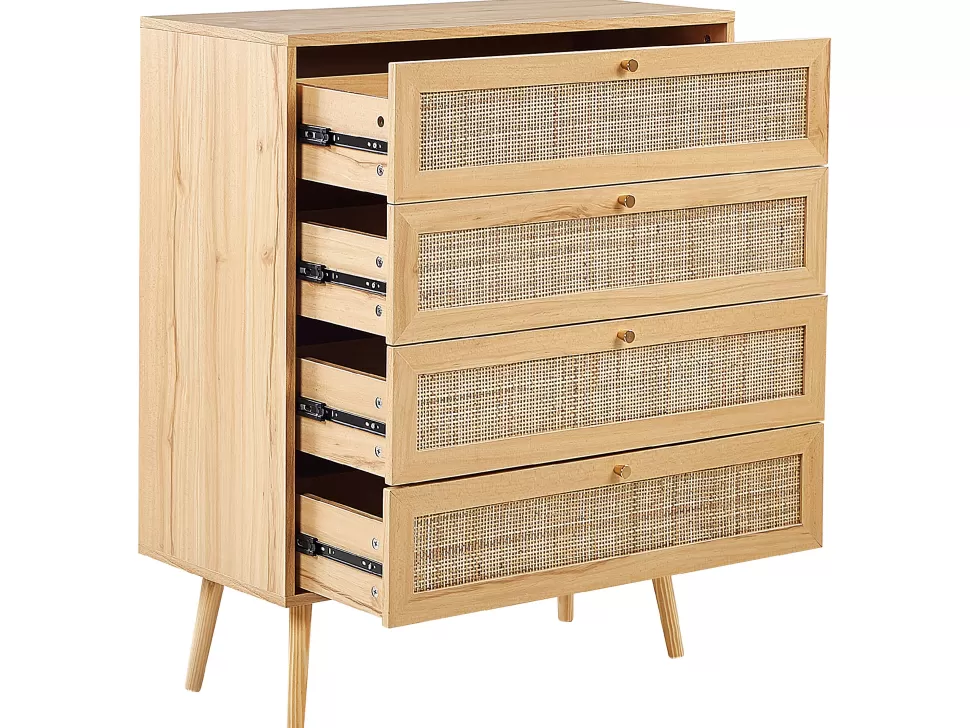 Discount Beliani Rattan 4 Schubladen Kommode Helles Holz Perote